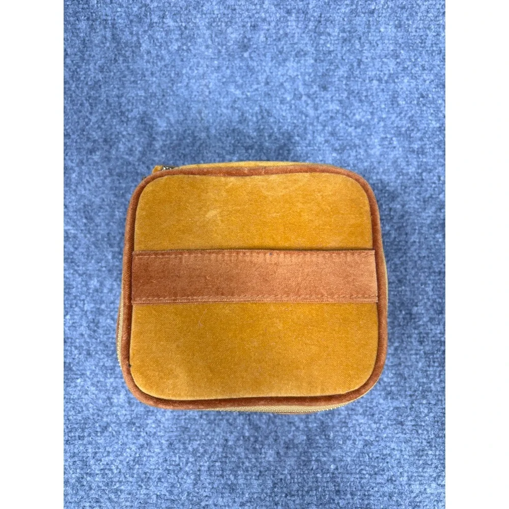 Sezane Velvet Makeup Bag Mustard Yellow Gold Zip Vanity Case Travel Pouch - Picture 2 of 4
